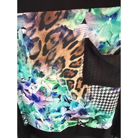 Romeo + Juliet Couture Sheer Black Graphic Blouse XS Floral Leopard Top - Picture 4 of 8